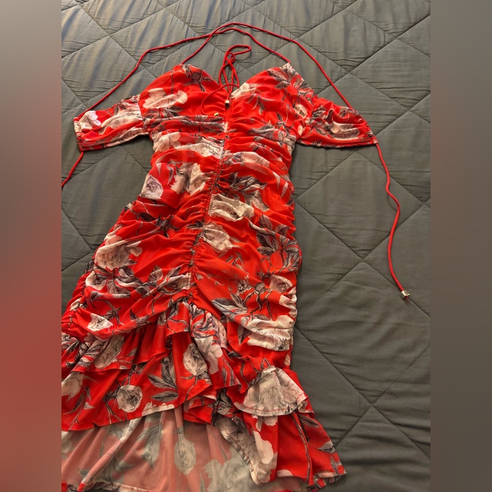 Fashion Nova Red Floral High Low Dress - Picture 3 of 13
